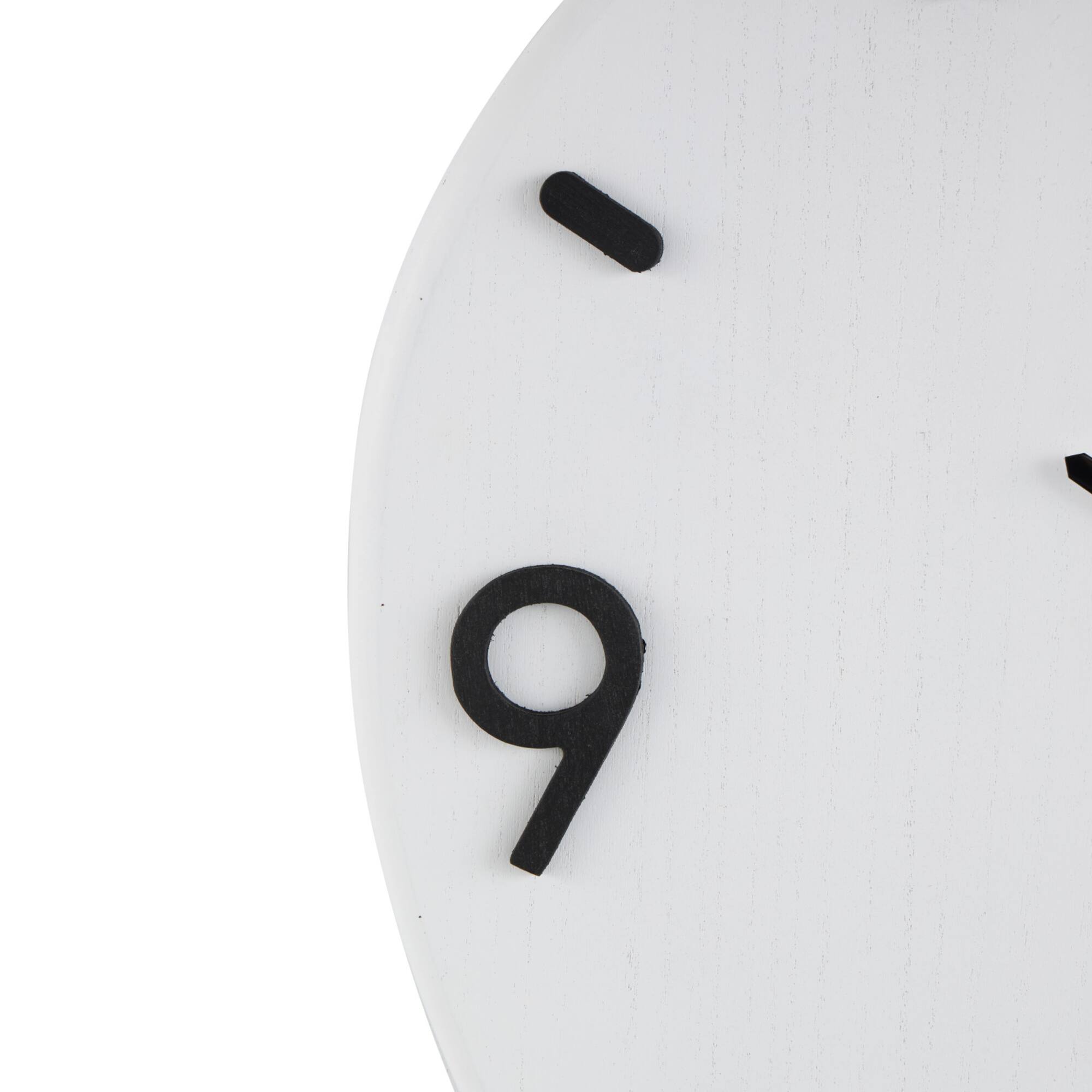 24" x 23" White Wood Round Decorative Wall Clock with Black Hands & Numbers